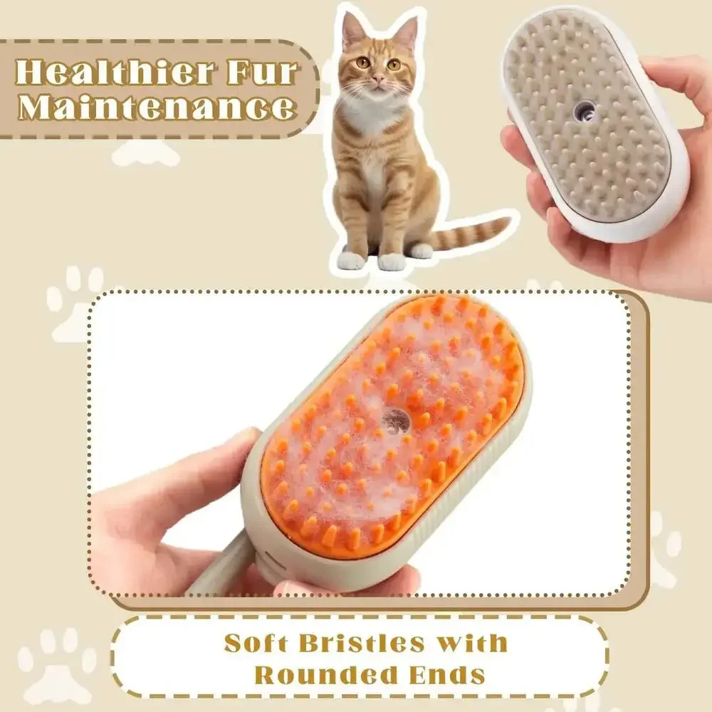 Cat Dog Pet Spray Massage Brush 3 in 1 One Button Steam Spray Folding Rotatable
